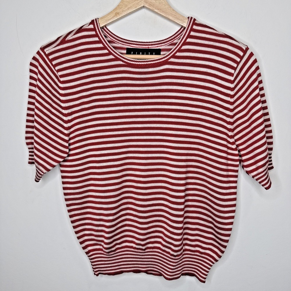 Vintage Finity 100% Silk Knit Blouse Top Striped Crop Red Women S Hong Old Money